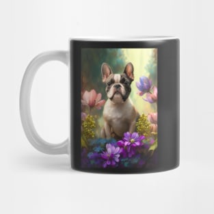 Pied French Bulldog Flower Garden Card Mug